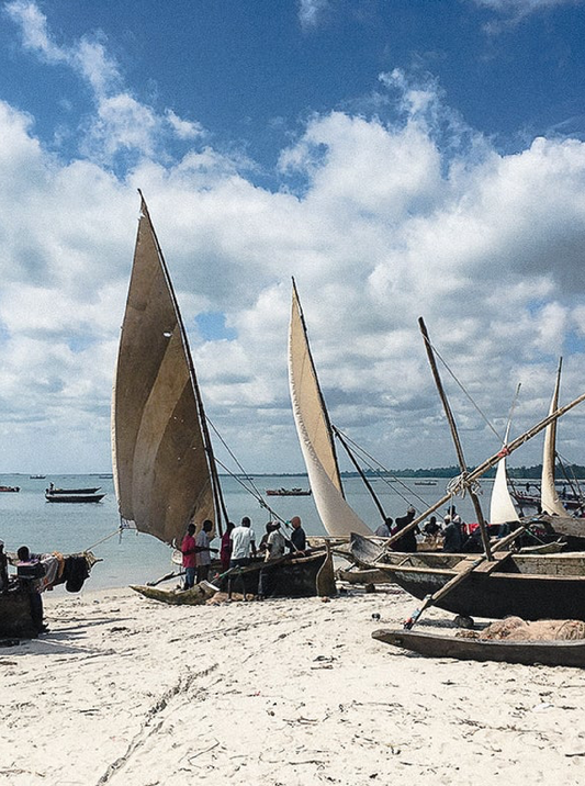 Traditional dhows on the beach in Bagamoyo, Tanzania