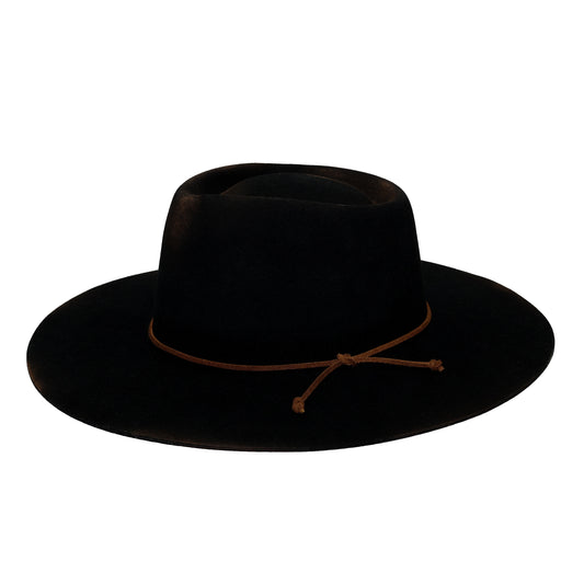 Wide-Brim Diamond Wool Felt Hat in Burned Black